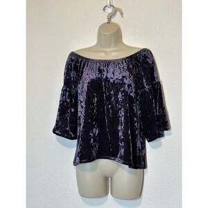 Y2K Purple‎ Velvet Bell Flared Sleeve Top Medium Goth Grunge Witchy Whimsigoth